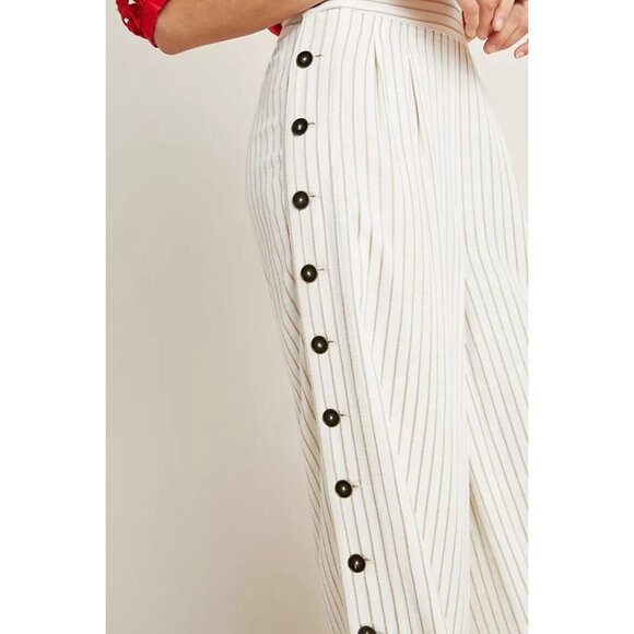 New Anthropologie Buttoned Wide-Leg Striped Neutral Pants Women's Sz 14 / z1 - Picture 2 of 9